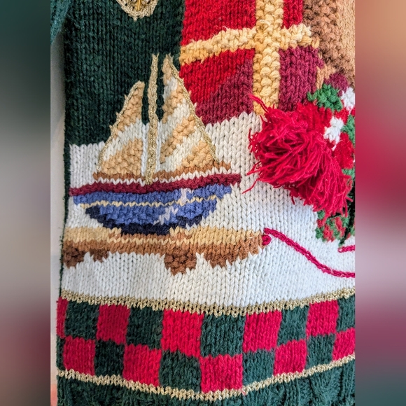 Vintage Fashion Bug Green Holiday Ugly Christmas Sweater Teddy Bear Size Large - Picture 10 of 15